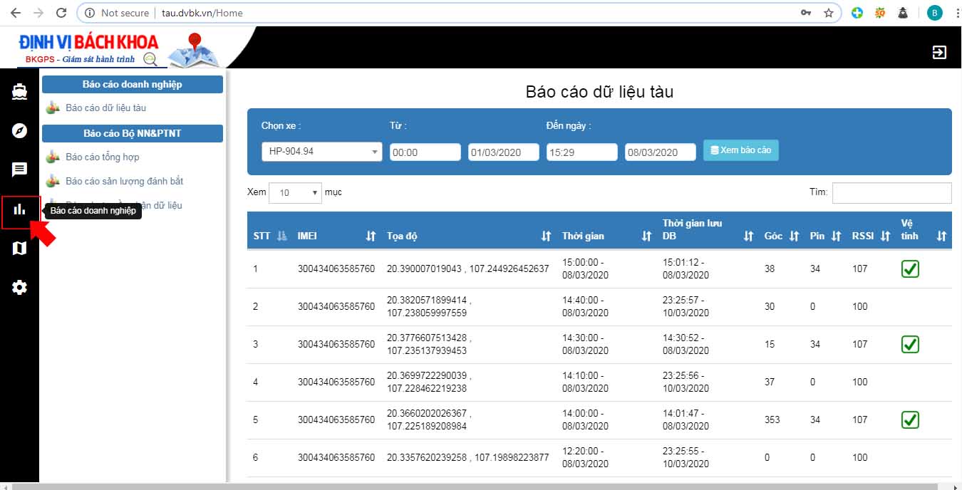 Báo cáo dữ liệu tàu cá